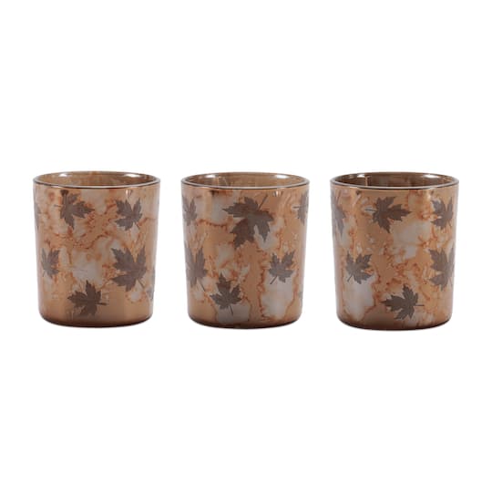 3.25" Autumn Leaf Glass Votive Holders, 3ct.